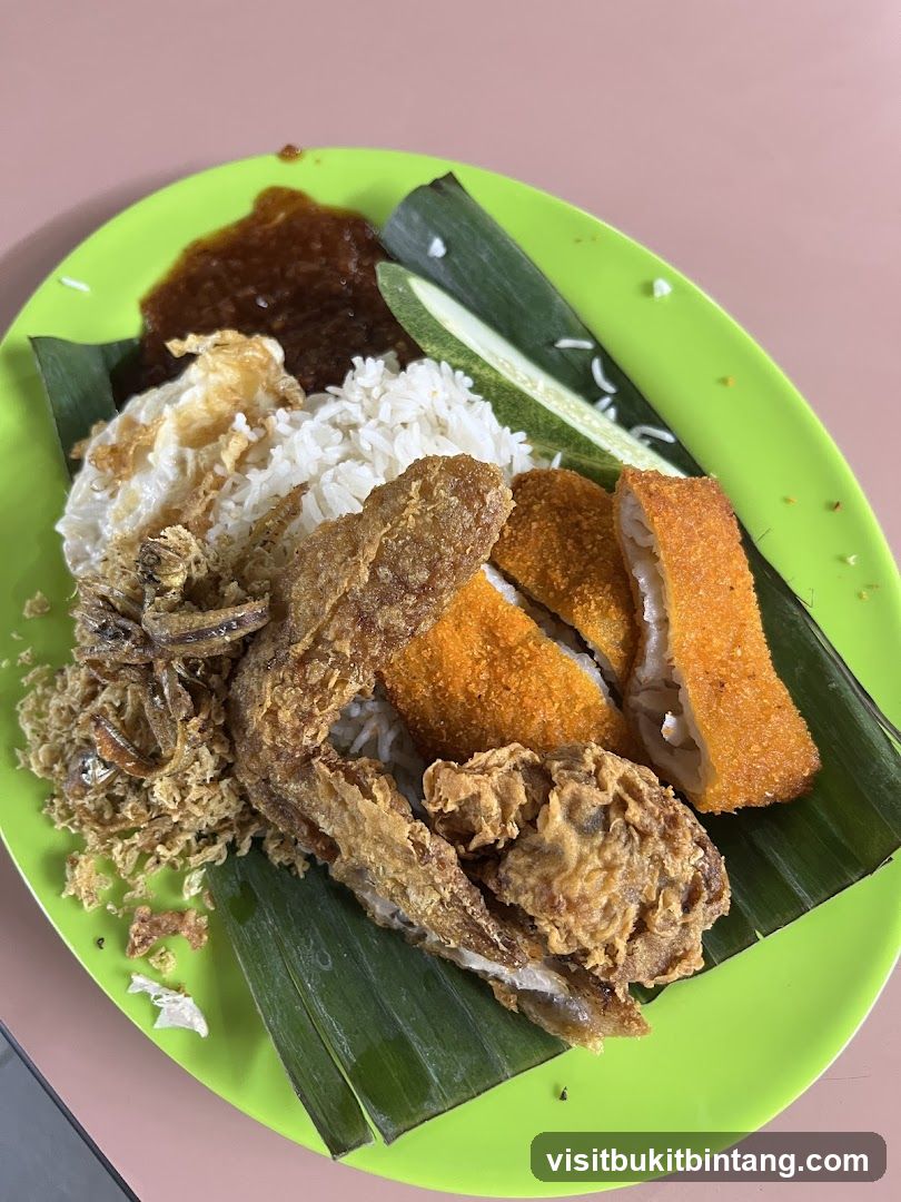 Nasi Lemak with Fried Chicken and Fish