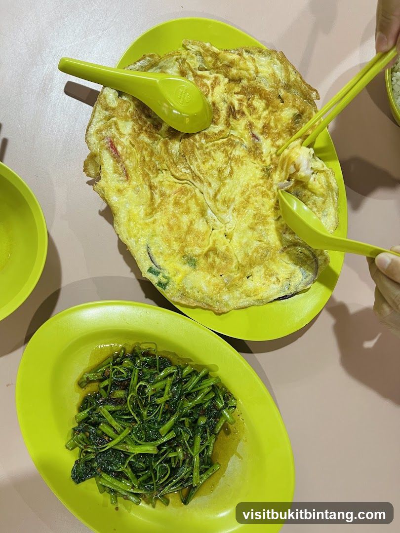 Omelette and Stir-fried Water Spinach