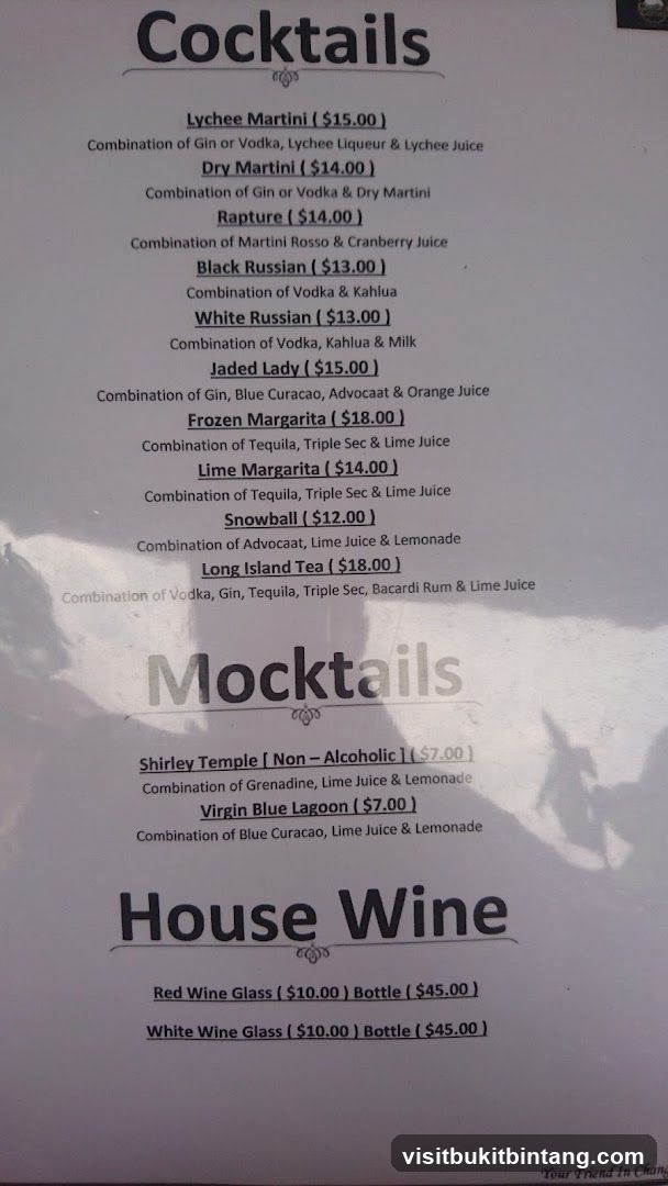 Cocktails, Mocktails, House Wine
