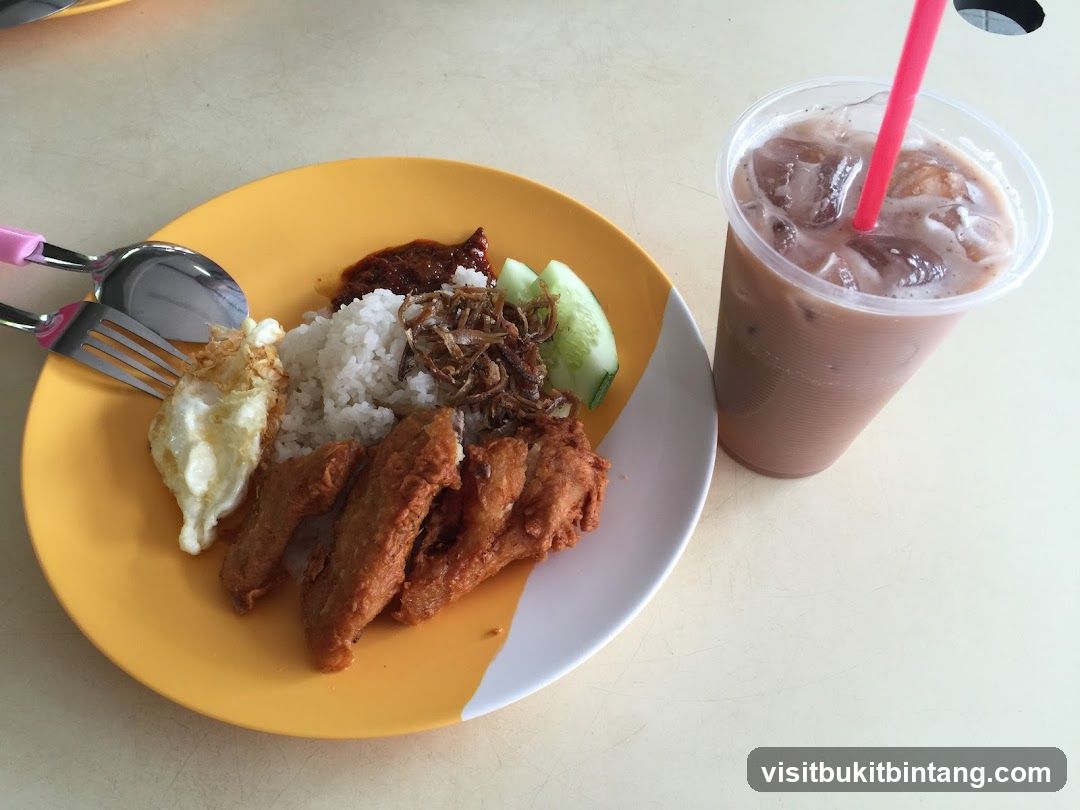 Nasi Lemak with Fried Chicken Wings and Iced Chocolate