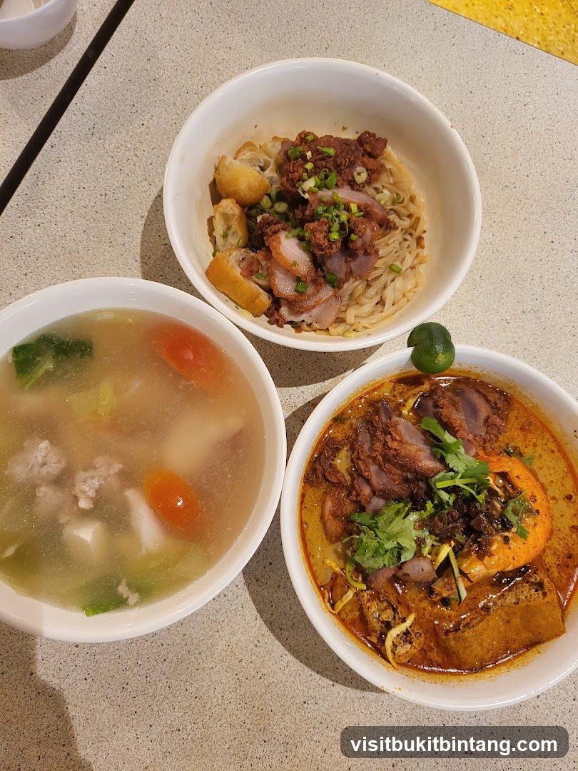 Three Bowls of Noodles and Soup