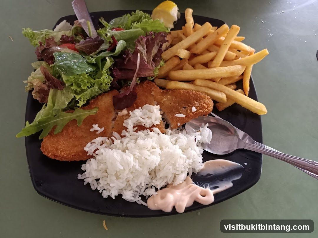 Fish and Chips with Rice and Salad
