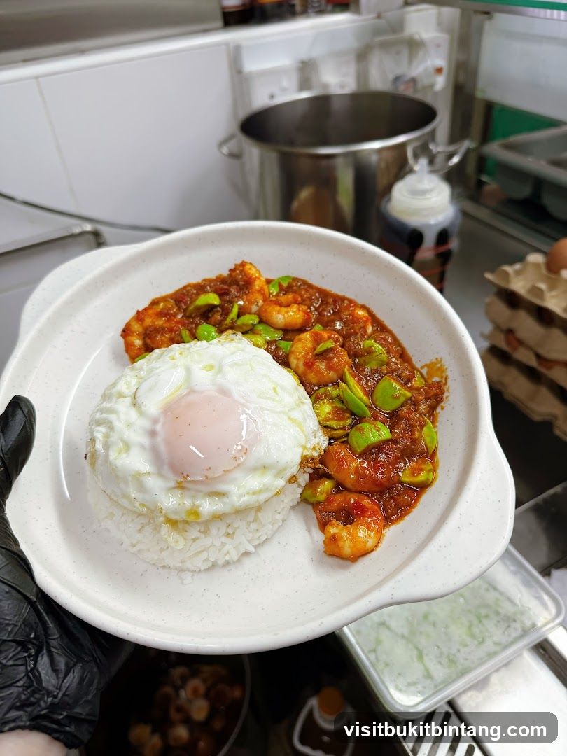 Stir-fried Petai with Shrimp and Fried Egg