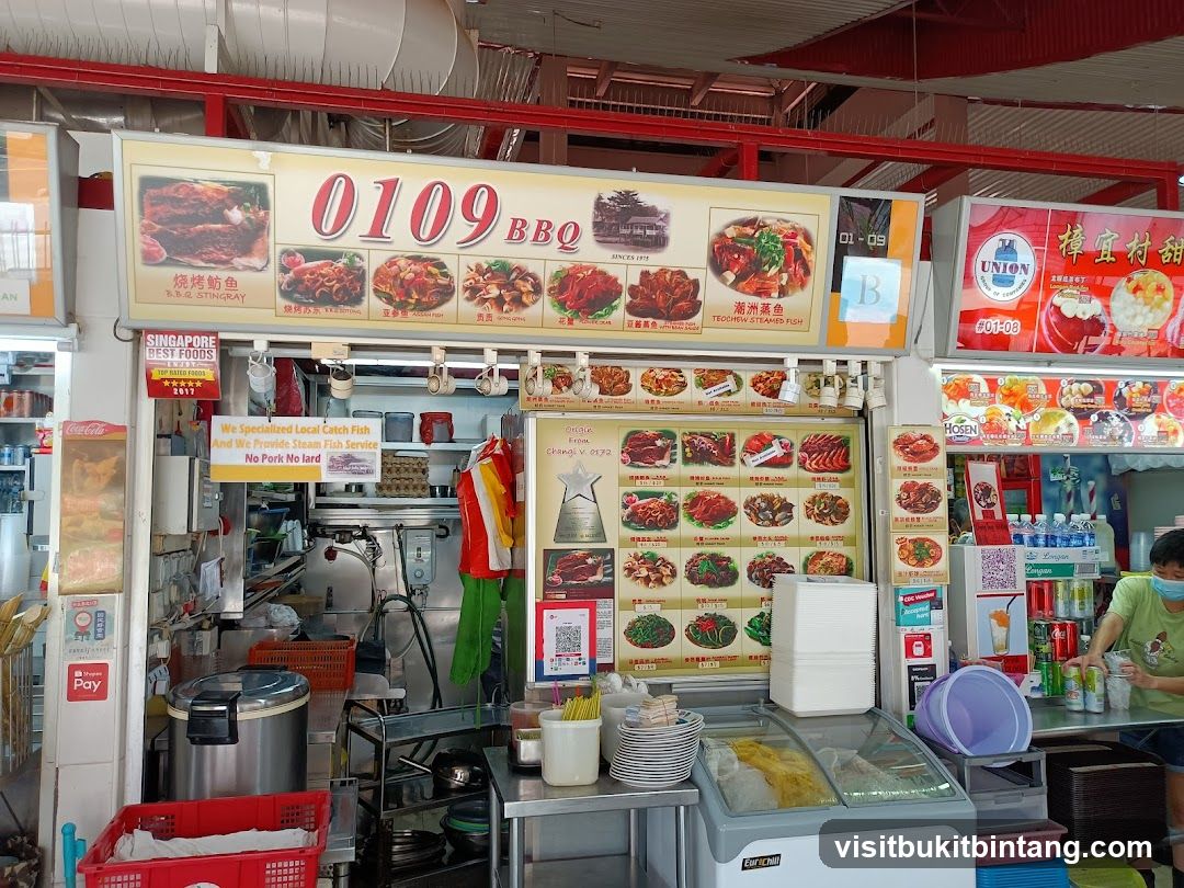 Food Stall with BBQ and Steamed Fish
