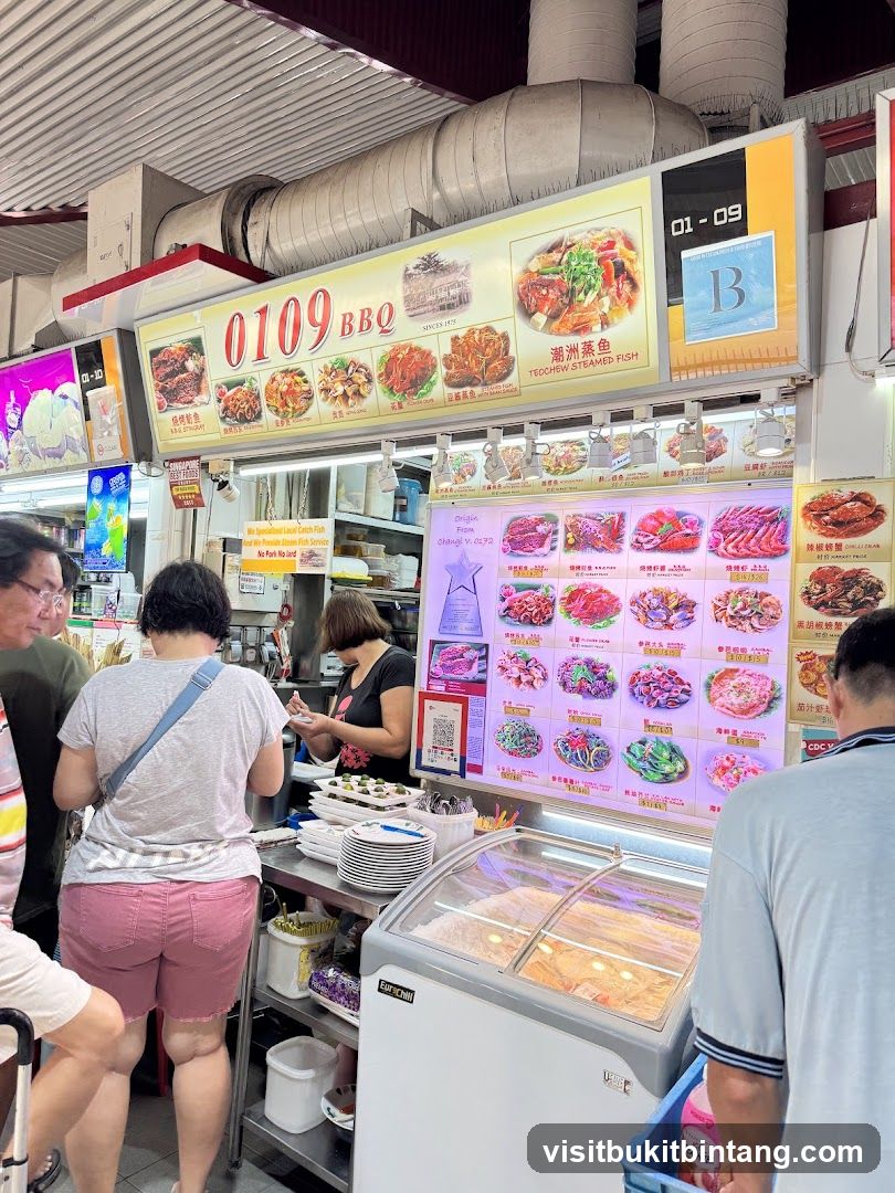 Food Stall with BBQ and Steamed Fish