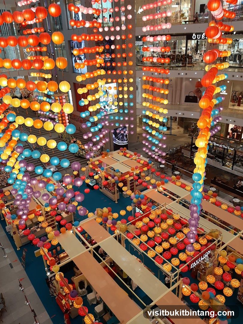 Mall interior decorated with lanterns