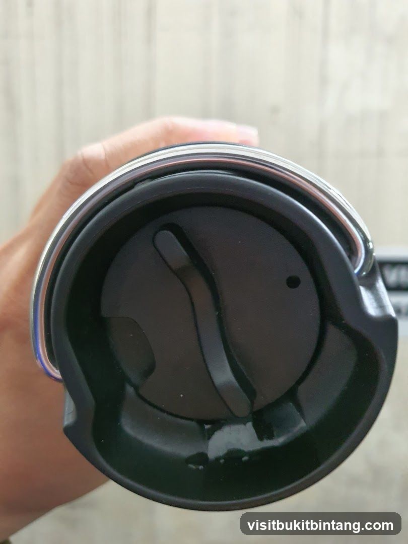 Close-up of a travel mug lid