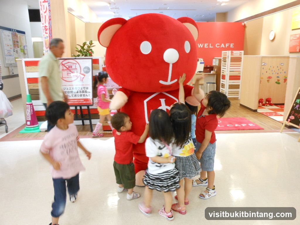 Children interacting with a mascot