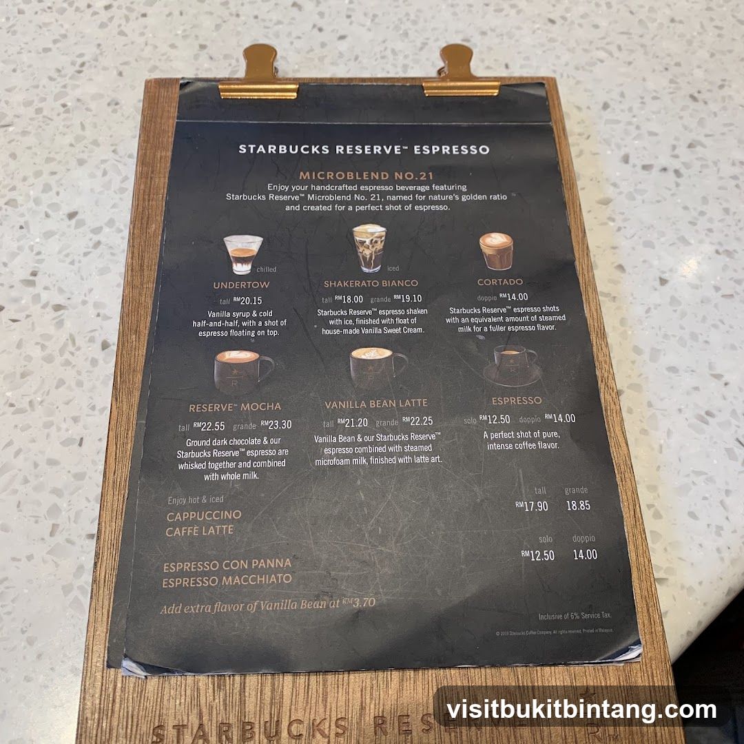 Starbucks Reserve Espresso Menu