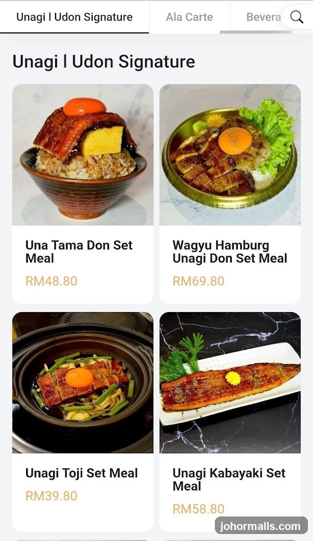 Unagi I Udon Signature Menu