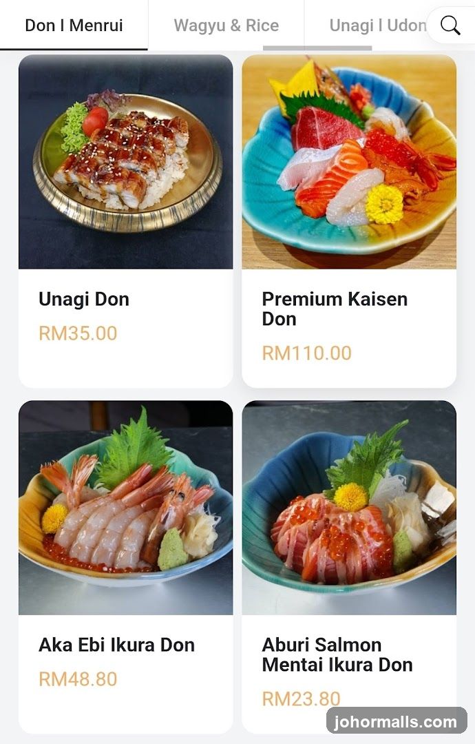 Unagi & Udon Menu Section