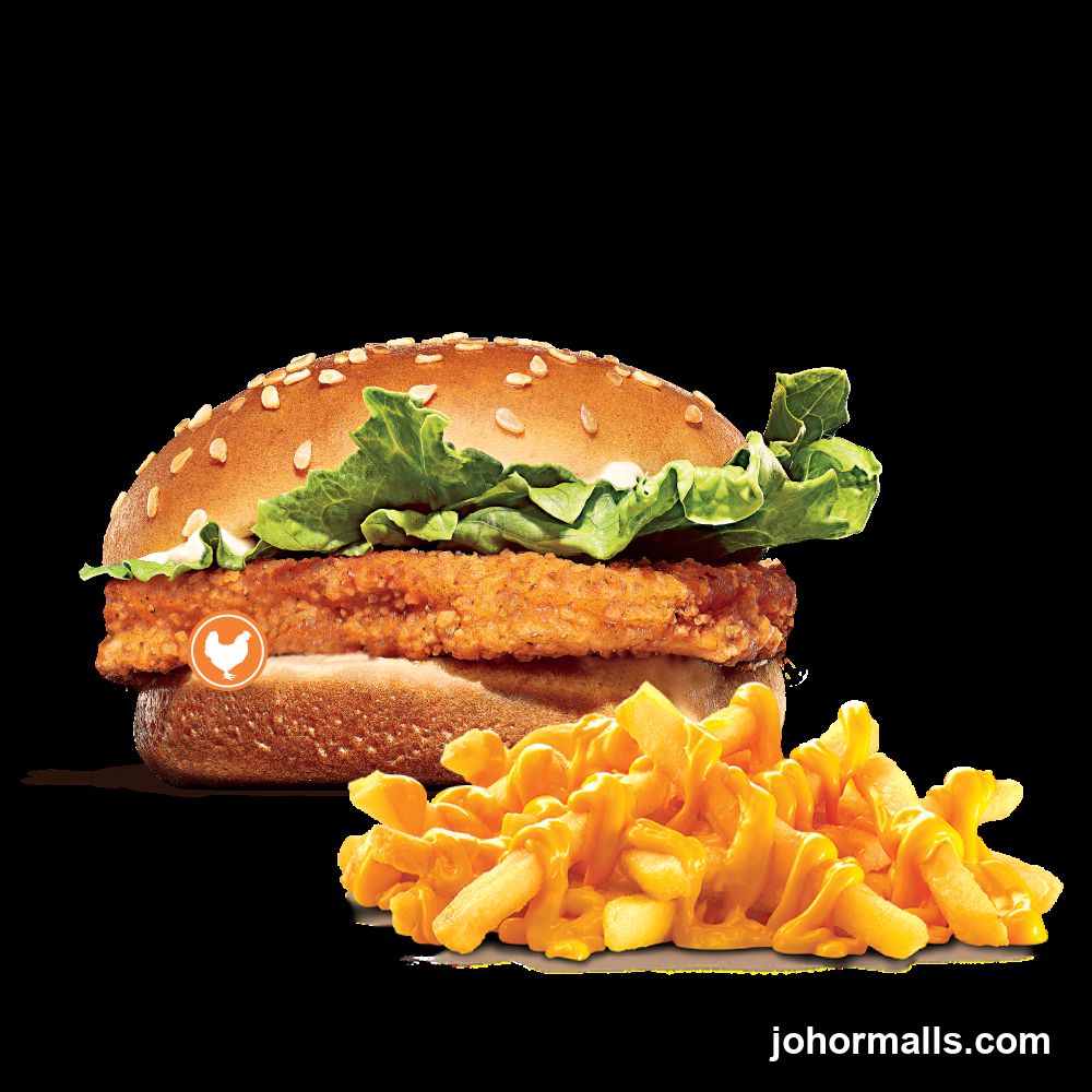 Chicken burger with macaroni and cheese