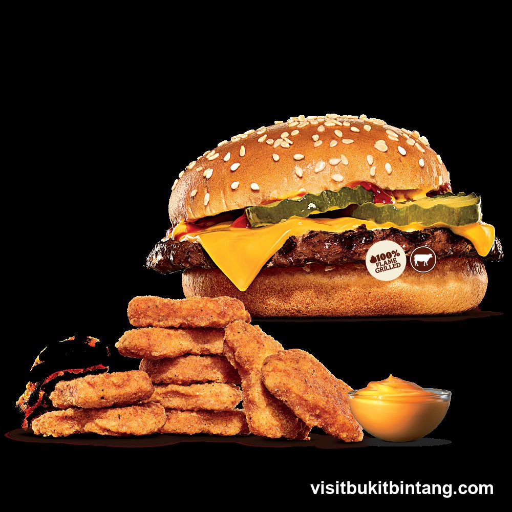 Burger and chicken nuggets with sauce