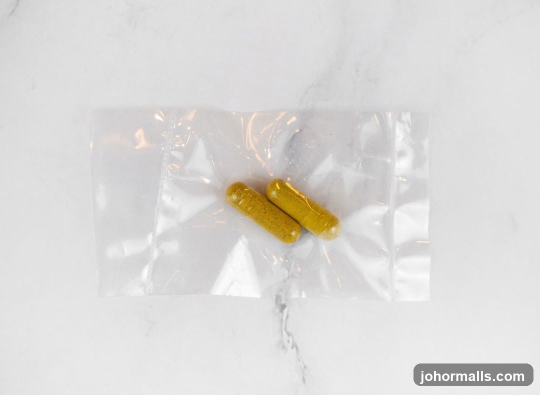 Two yellow capsules in a plastic bag