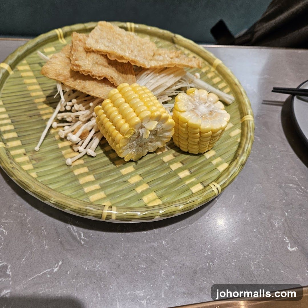 Corn and Enoki Mushrooms