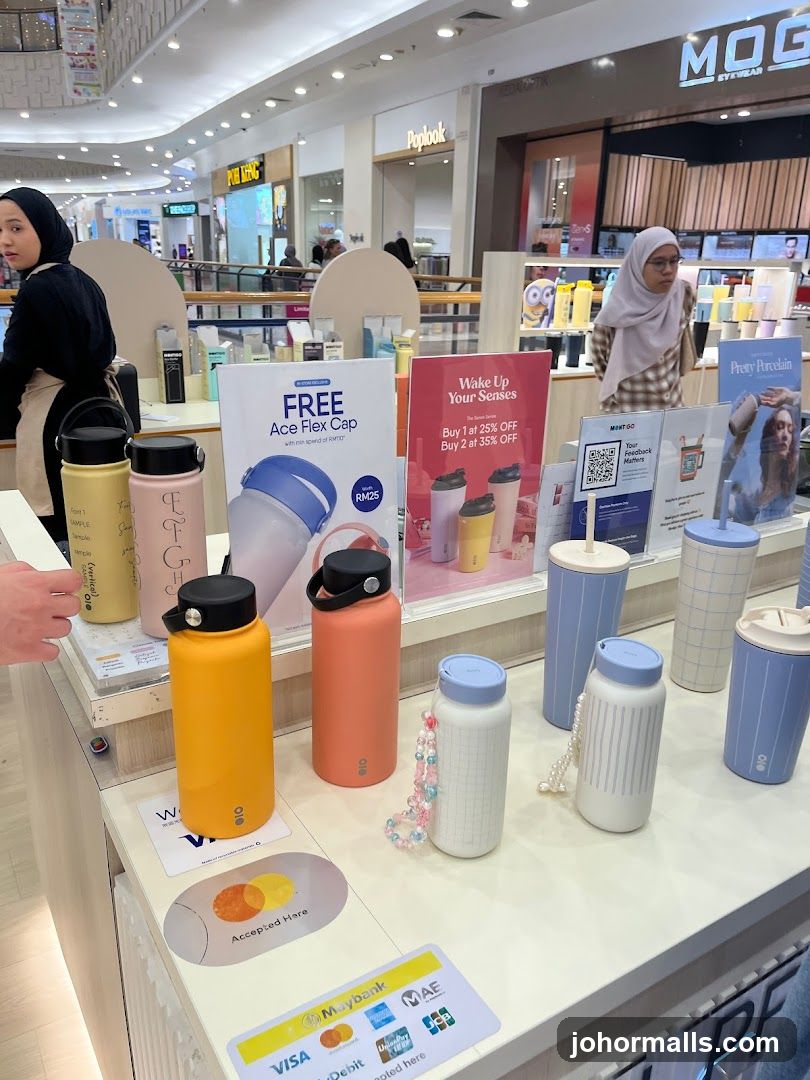 Water Bottles and Accessories Display