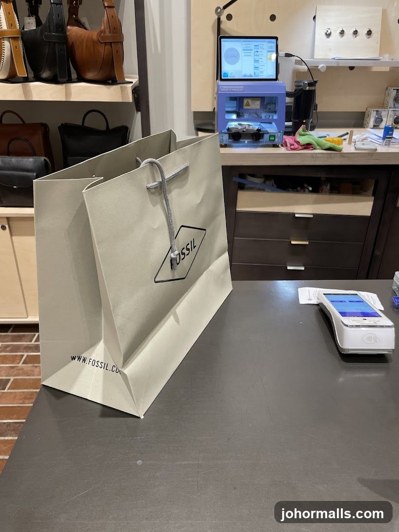 Fossil Shopping Bag and Payment Terminal