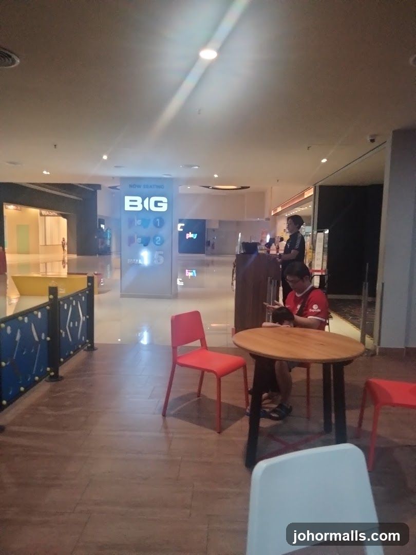 Indoor seating area with digital display