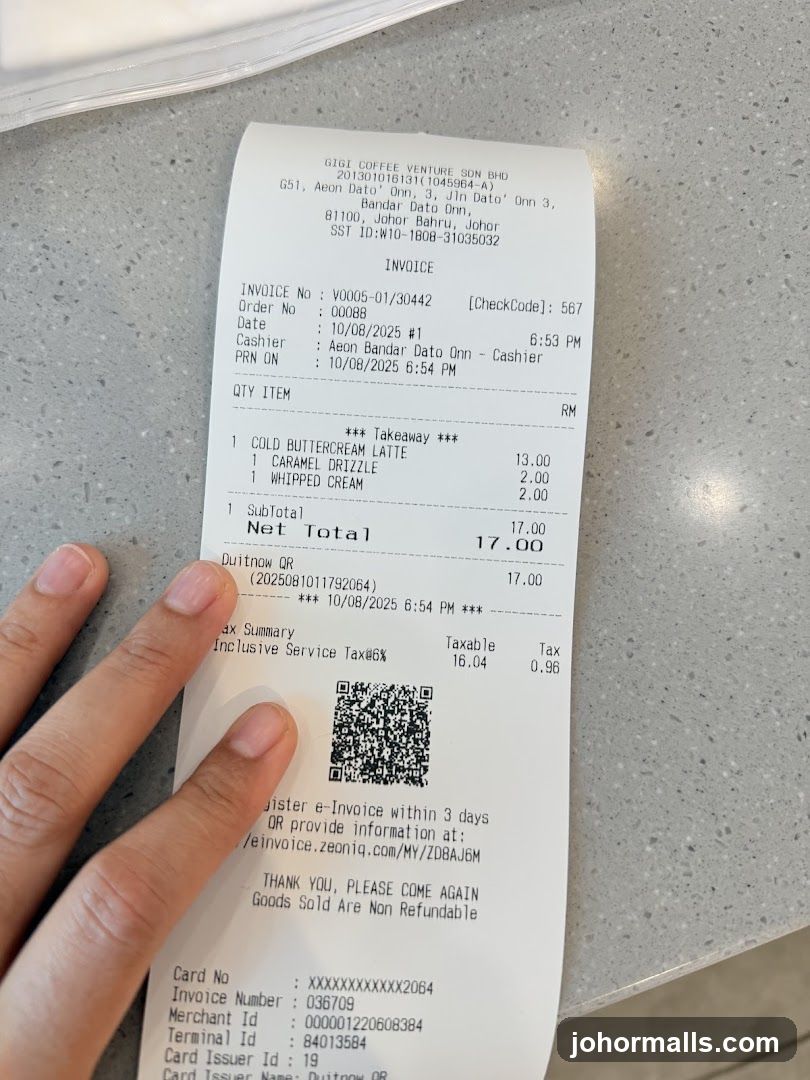GIGI COFFEE VENTURE SDN BHD Receipt