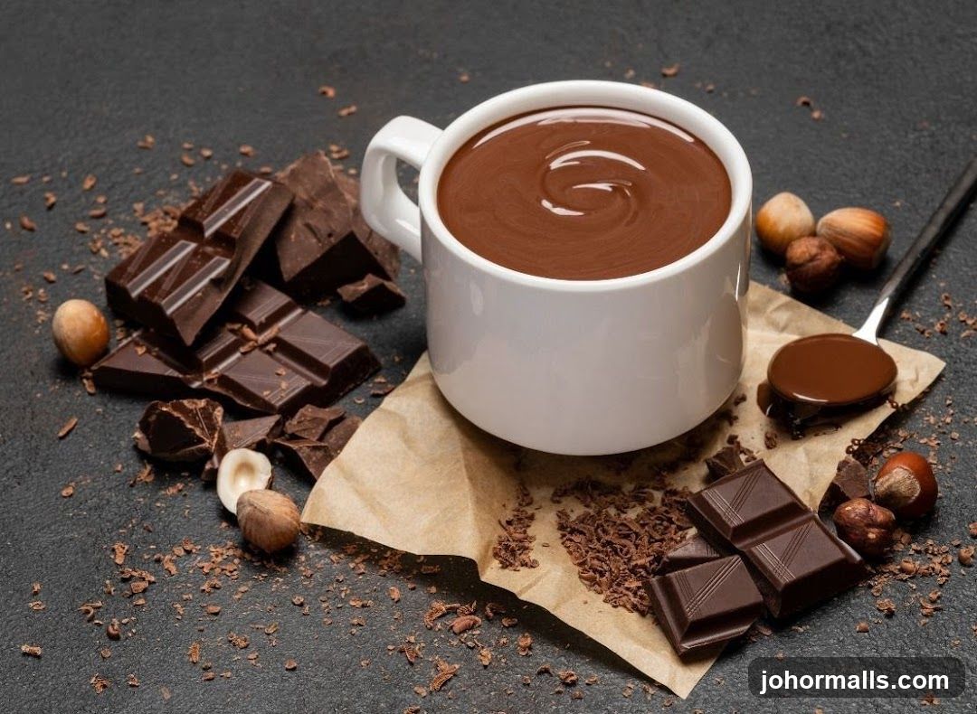 Hot Chocolate with Chocolate Chunks and Hazelnuts