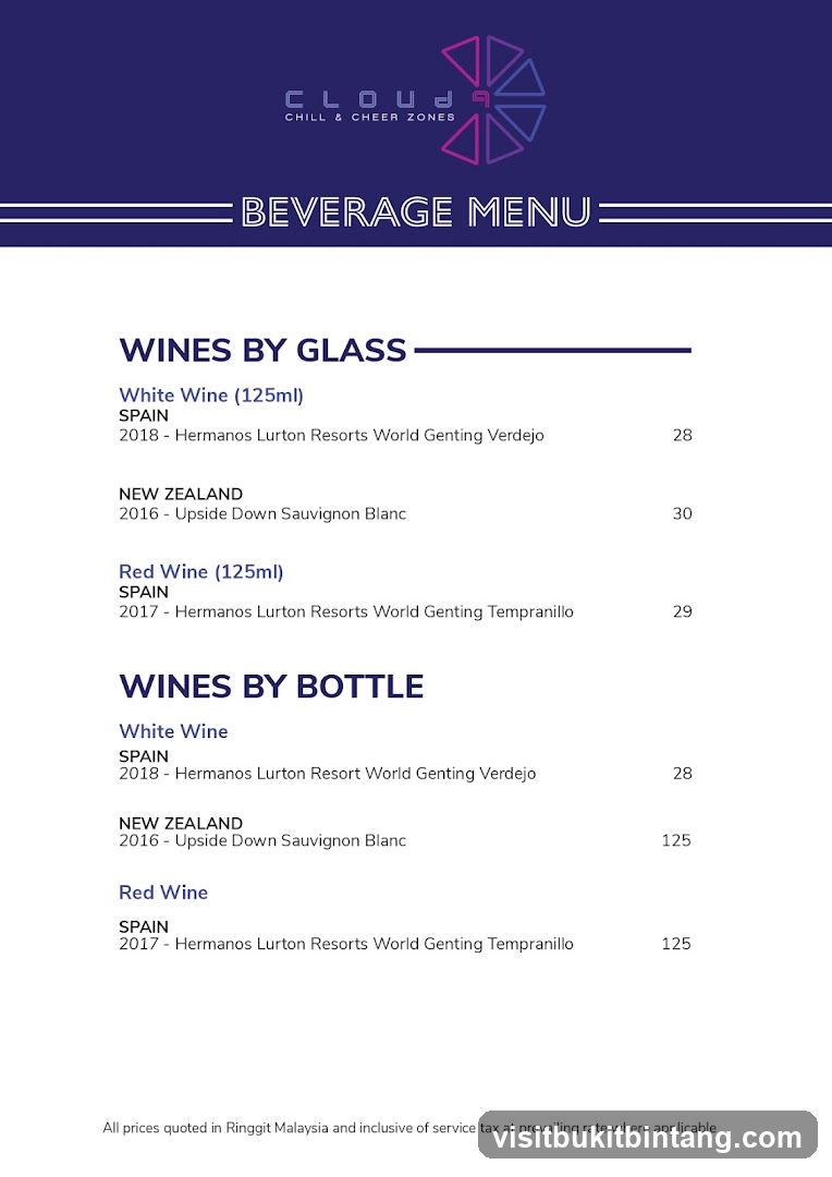 Cloud Chill & Cheer Zones Beverage Menu