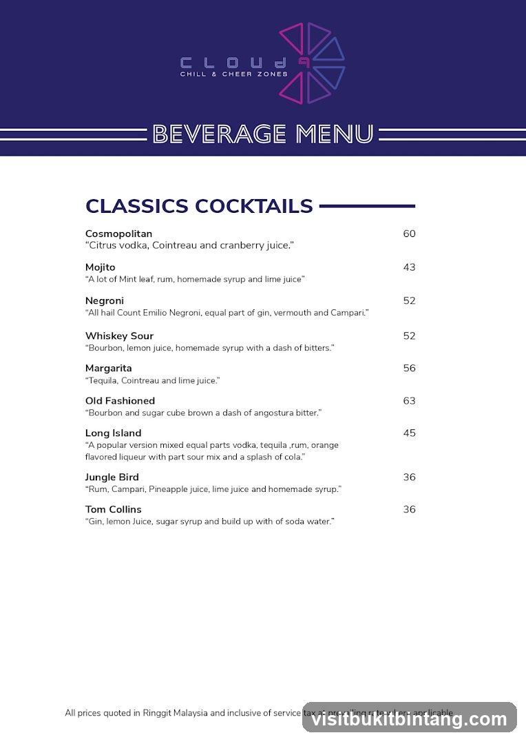 Cloud Chill & Cheer Zones Beverage Menu