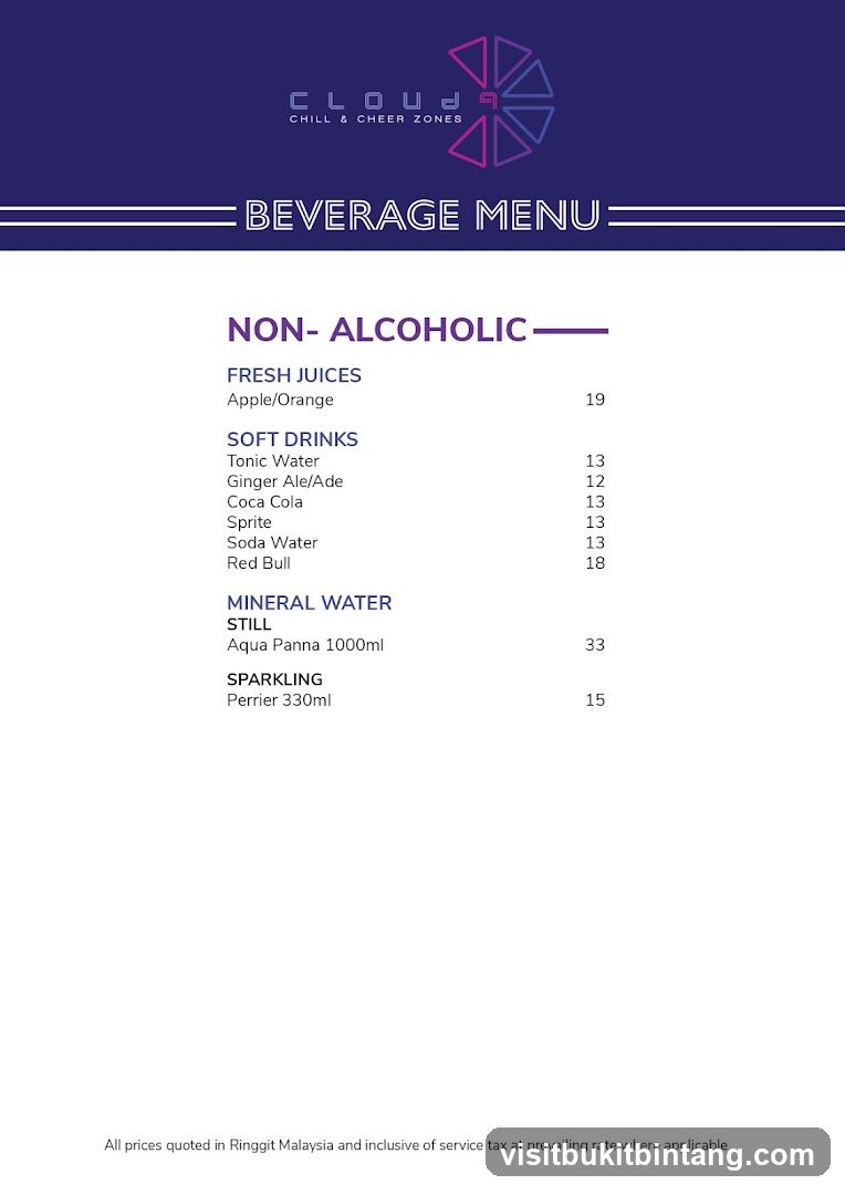 Cloud Chill & Cheer Zones Beverage Menu
