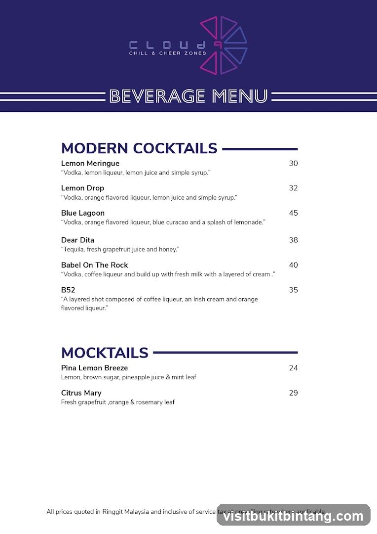 Cloud Chill & Cheer Zones Beverage Menu
