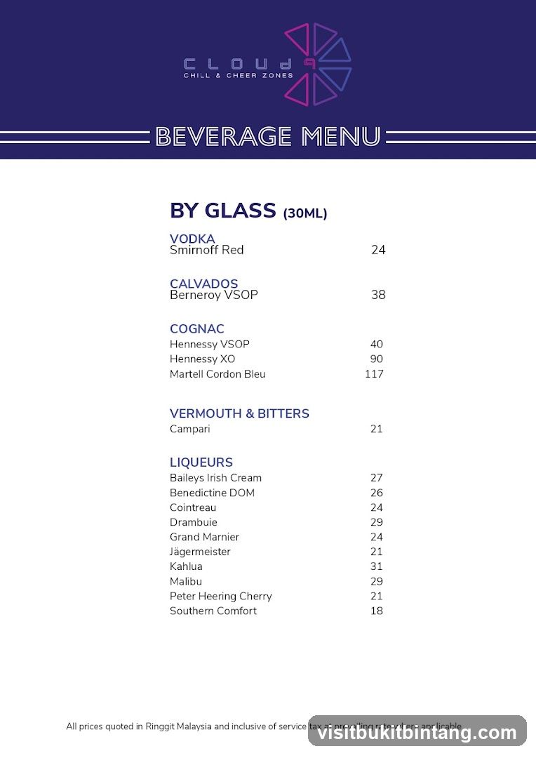 Cloud Chill & Cheer Zones Beverage Menu
