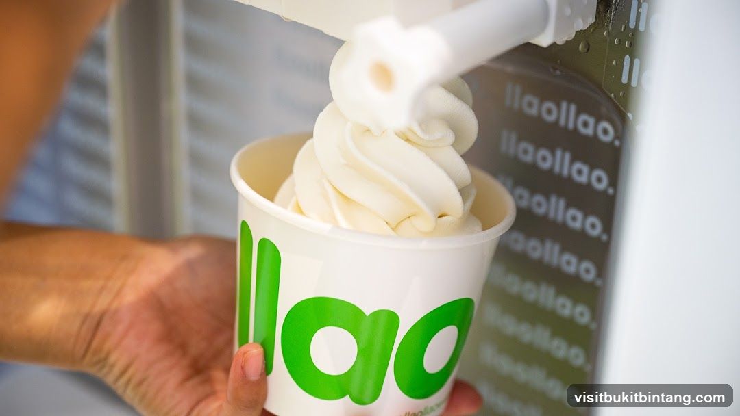 Yogurt being dispensed into a cup