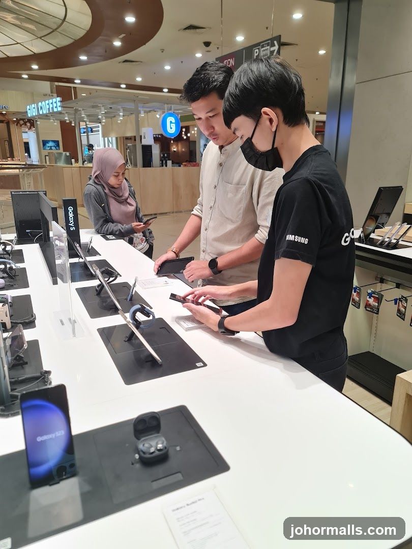 Customers browsing electronics in a store