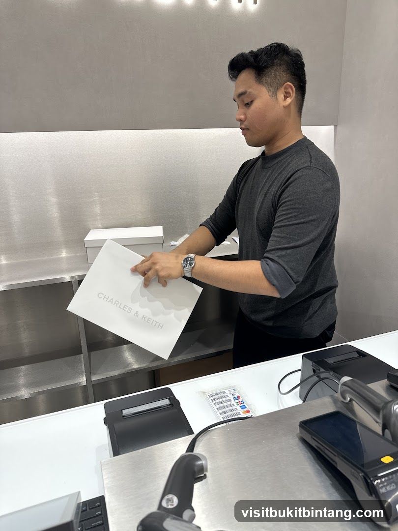 Employee holding a shopping bag