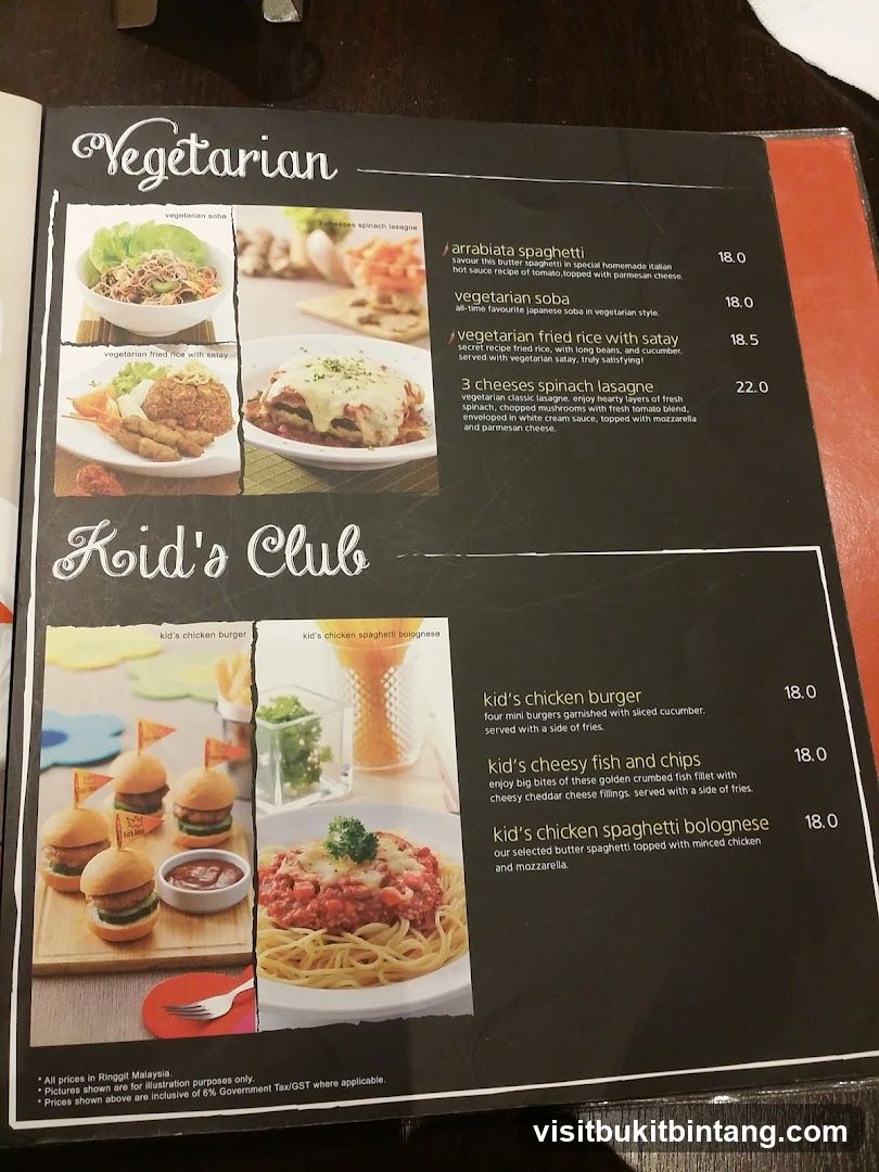 Vegetarian and Kid's Club Menu