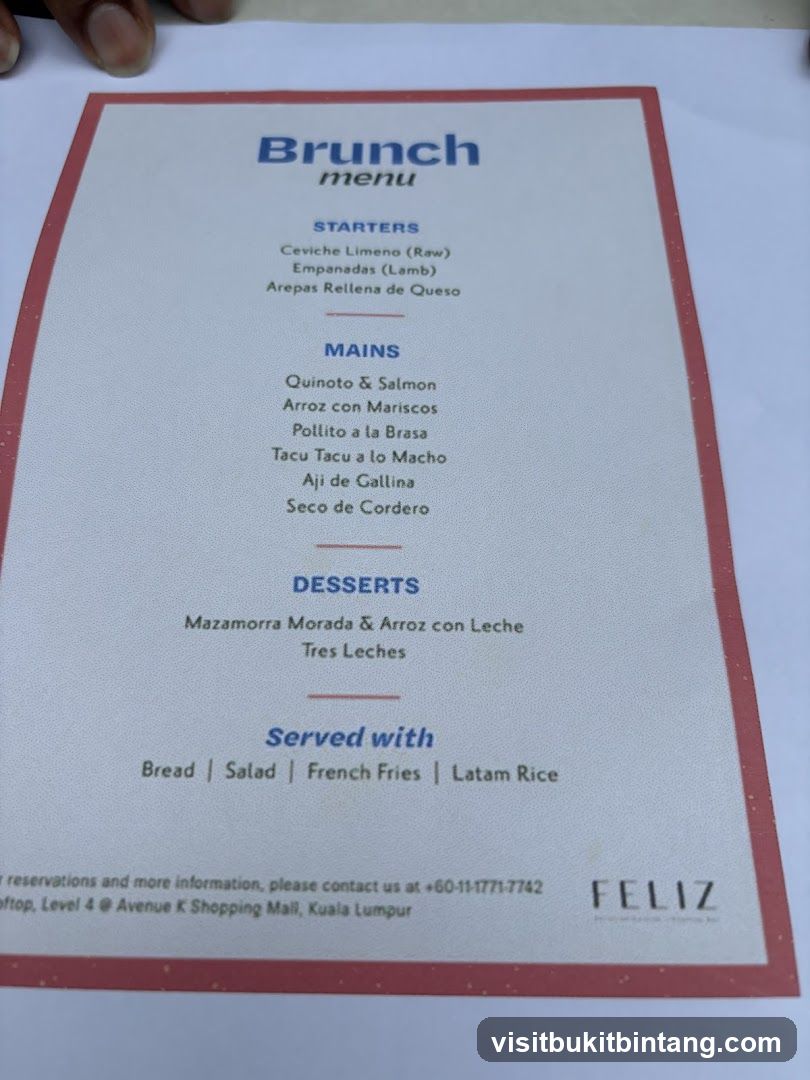 Brunch menu