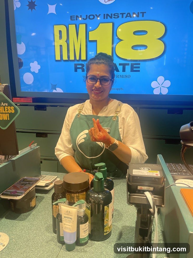 Woman at a counter with products
