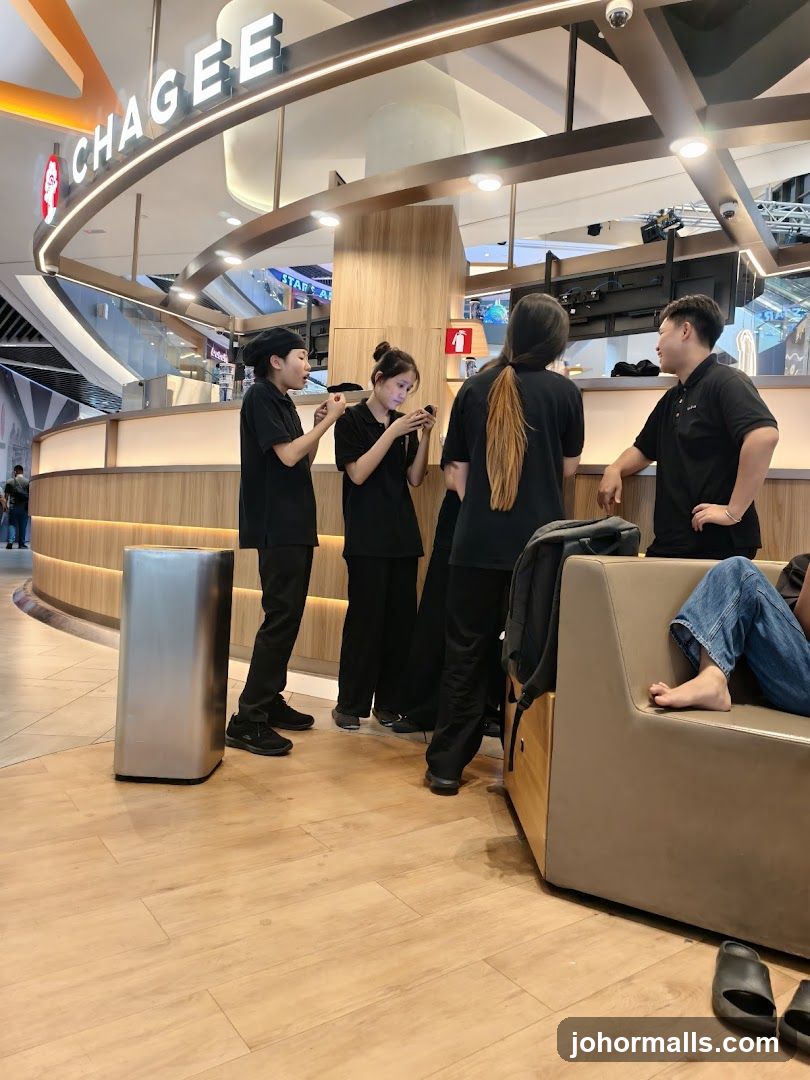 Staff at a beverage counter