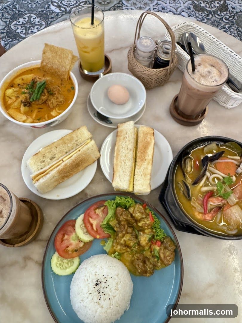 Table with various dishes and drinks