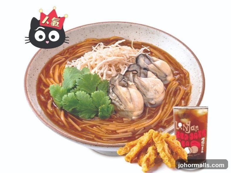 Oyster Mee Sua with Fried Food and Drink