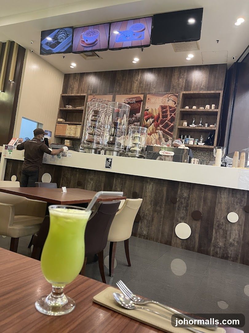 Dessert shop interior with a drink