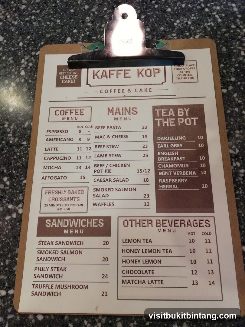 Kaffe Kop Coffee & Cake Menu
