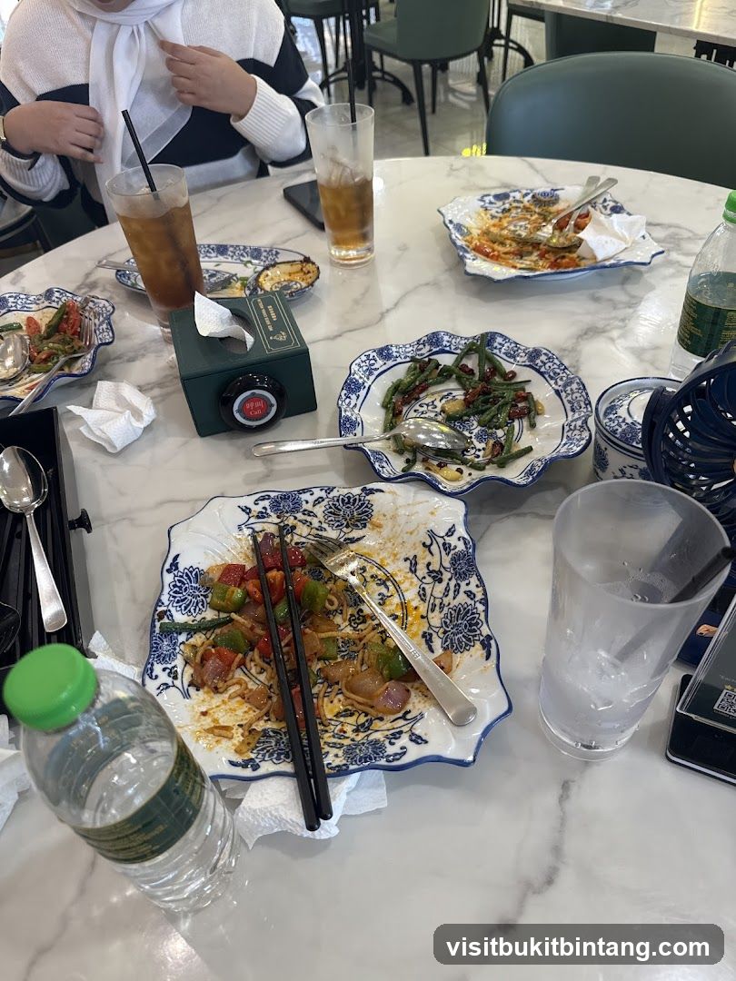 Table with unfinished meals