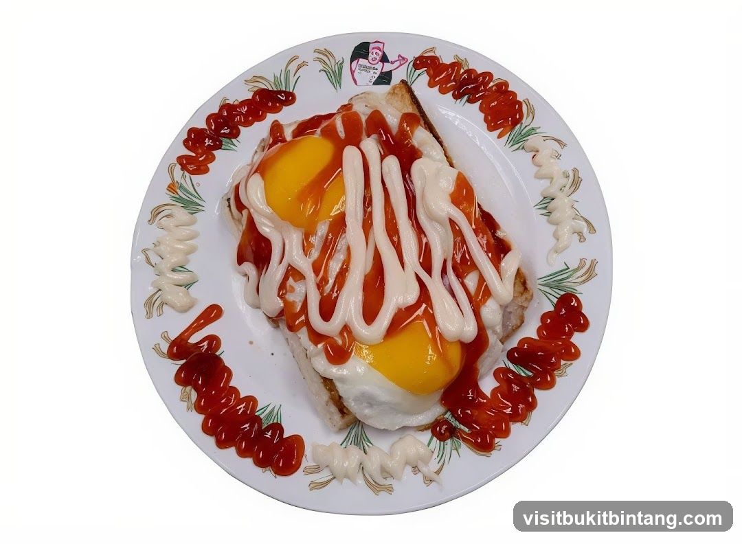 Fried Eggs on Toast with Ketchup and Mayonnaise