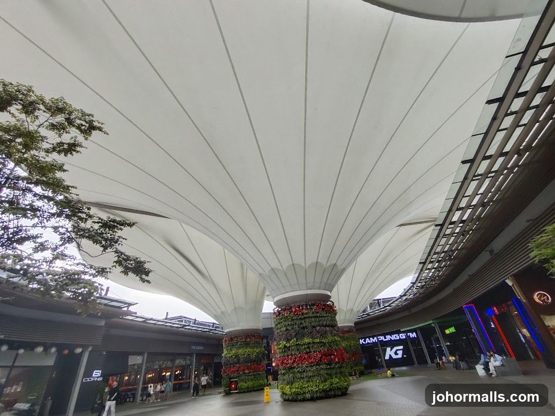 Outdoor shopping area with modern architecture