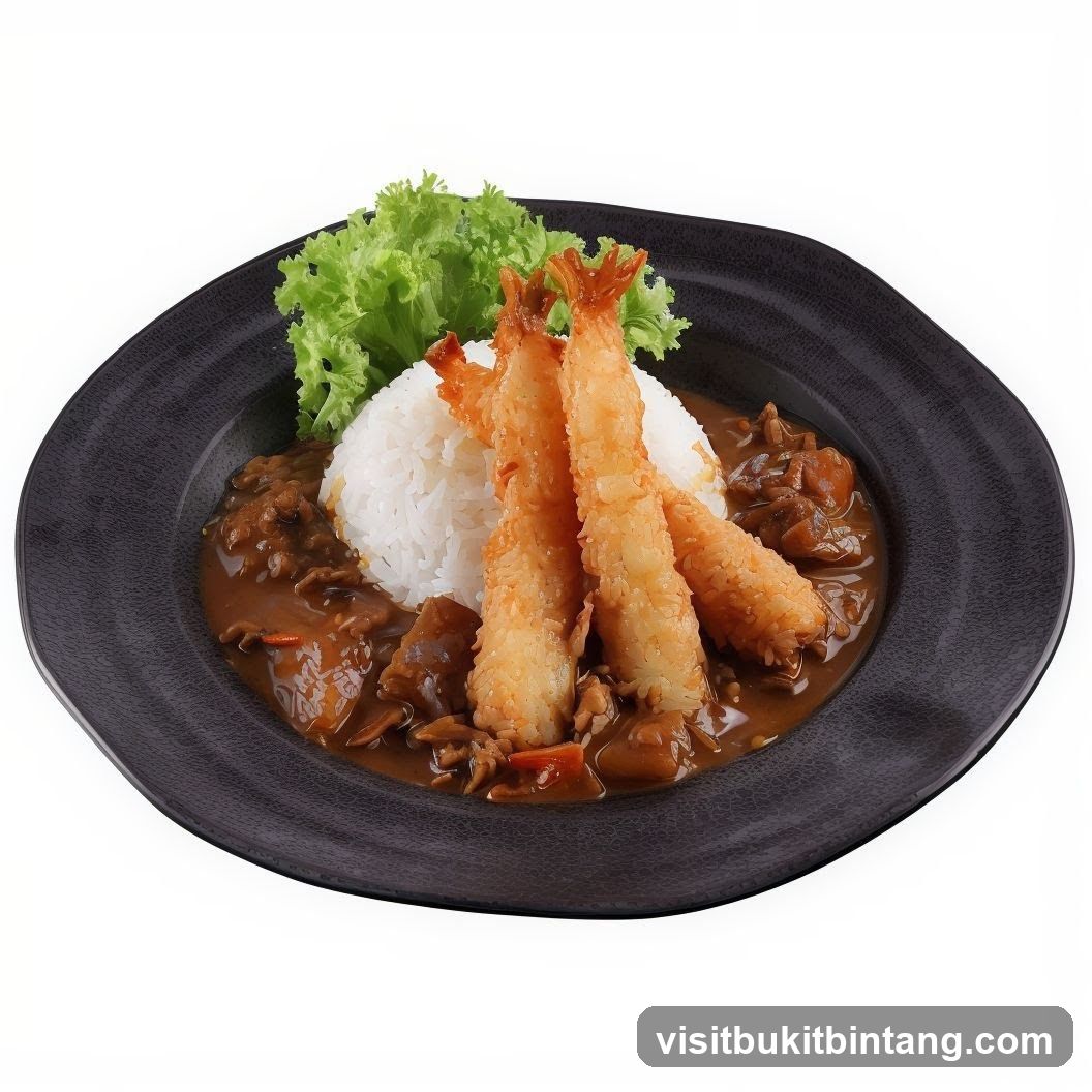 Curry with Rice and Fried Shrimp