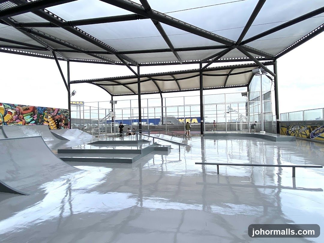 Skatepark with graffiti art and IKEA sign
