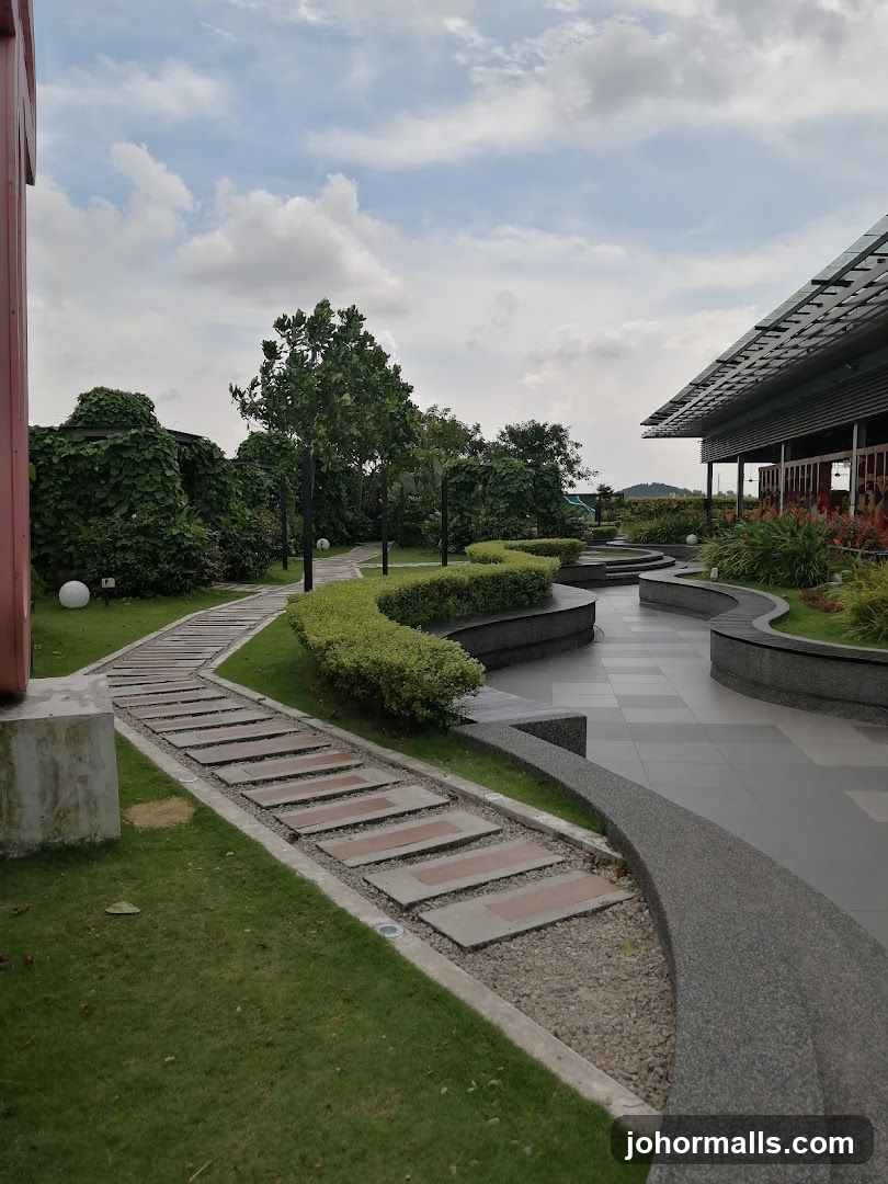Outdoor walkway with landscaping