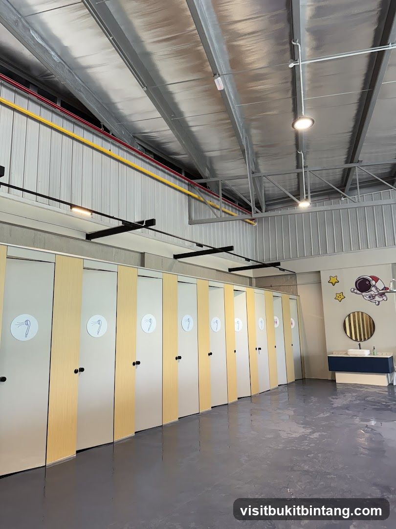 Modern Restroom with Shower Stalls