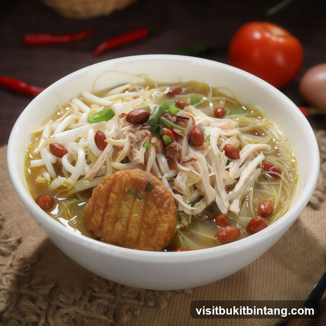 Bowl of Noodles with Shredded Chicken and Bean Sprouts