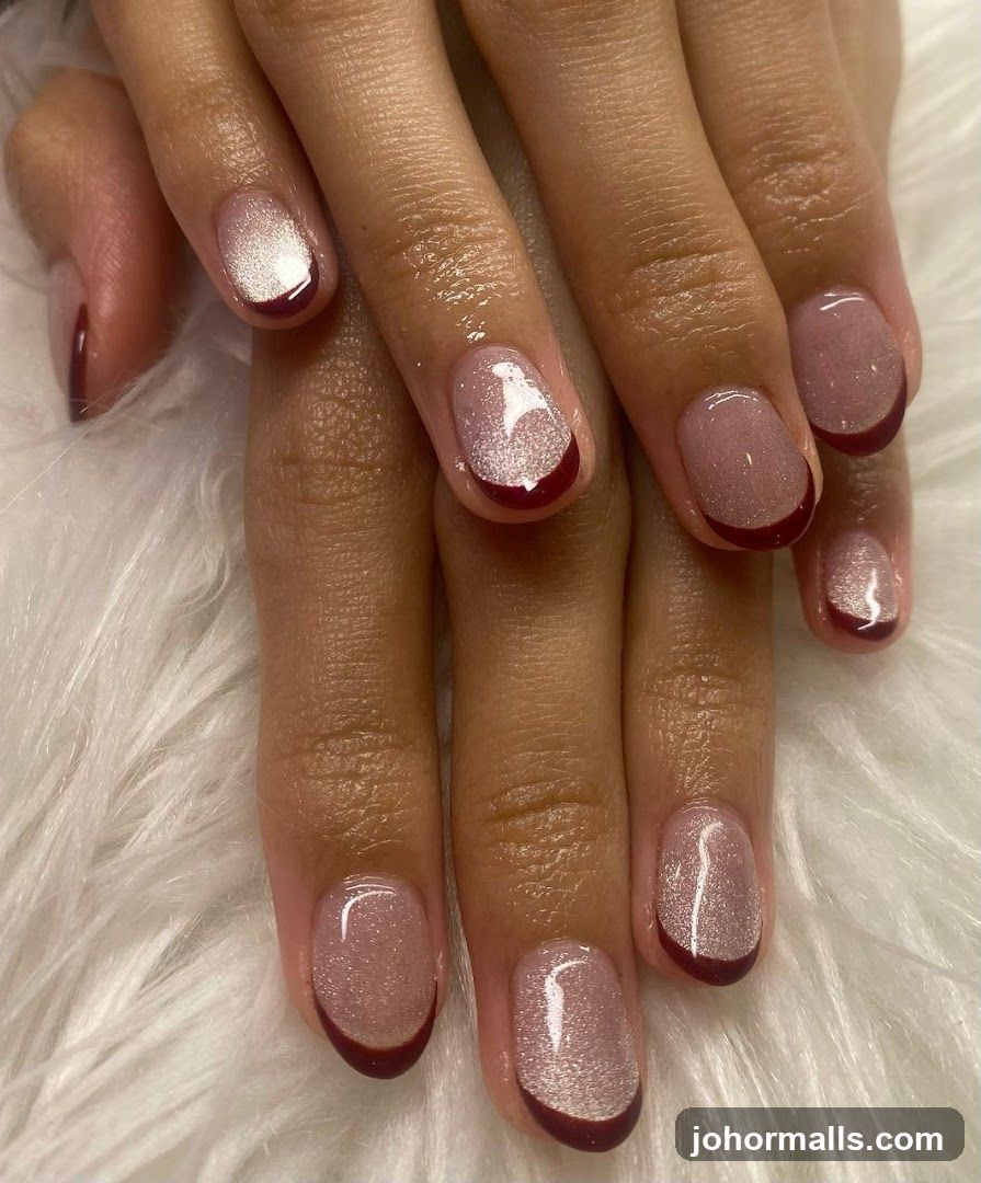 French Manicure with Glitter Accent