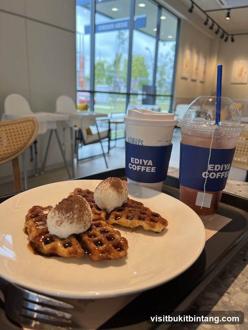 Waffles and drinks at Ediya Coffee